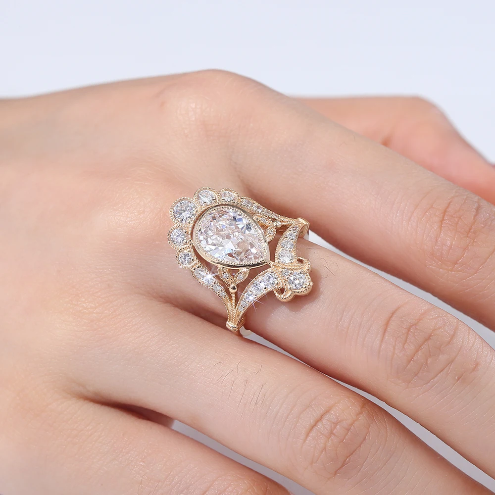 Provence Luxury Crown Ring 14KGold 2ct Pear Cut IGI E/VS1 Lab Diamond Women's Wedding vintage style Earring Fine jewelry Custom