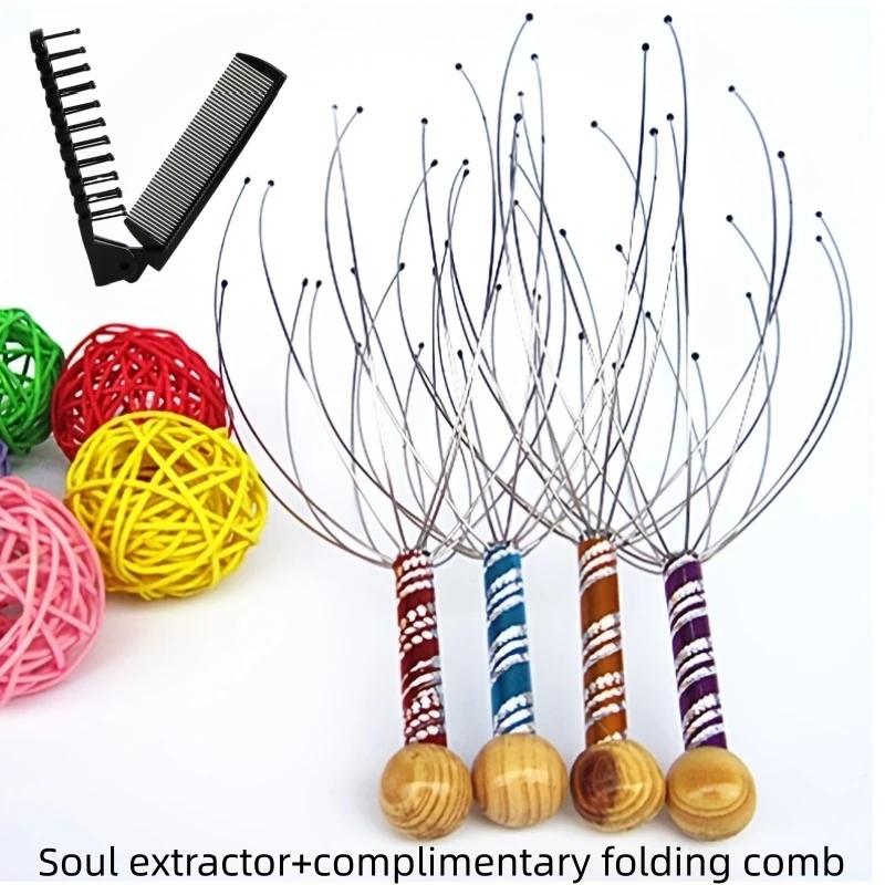 2pcs Set (1 Head Massager (Random Color) + Free Folding Comb), Soul Extractor, Head Itch Scratcher Claw, Octopus Massager