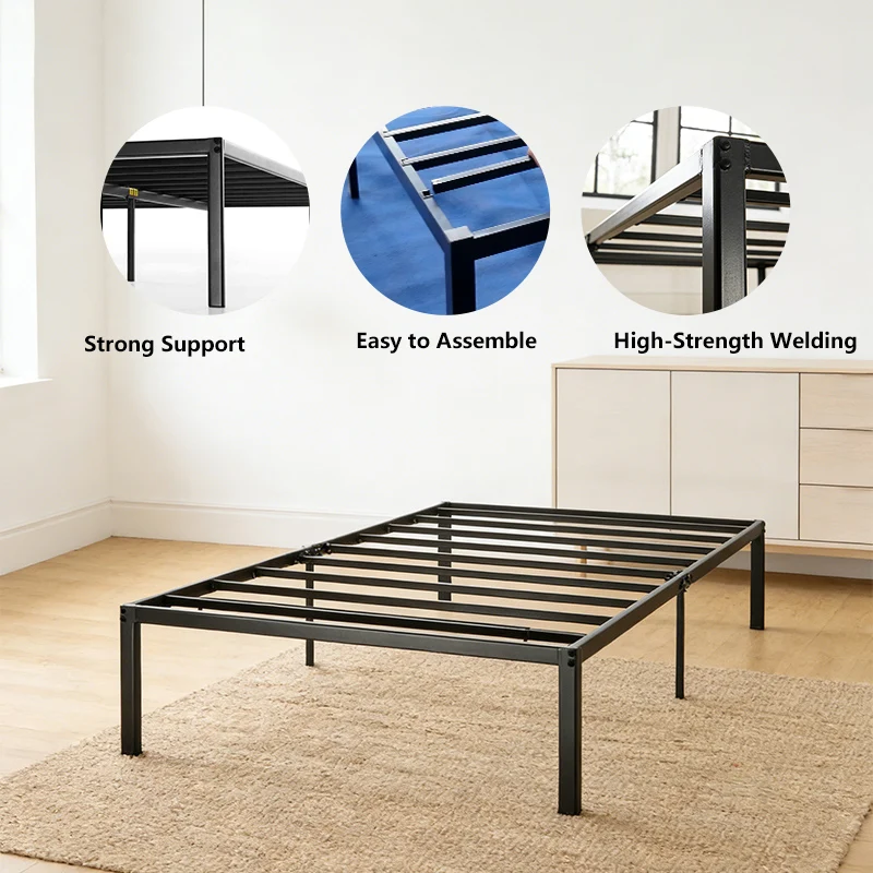 Easy Assembly Space Saving Steel Platform Bed Frame Steel Slat Support Heavy Duty Bed Base for Bedroom Hotel Apartment School