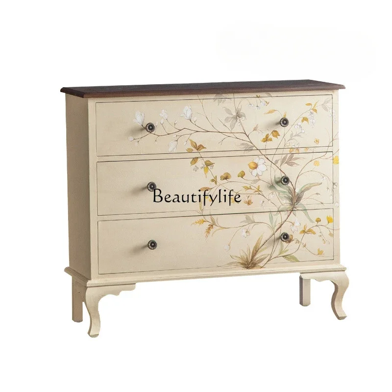 

LD33Mid-Ancient Hand-Painted Bedroom Storage Chest of Drawers Hotel Hall Entrance Display Cabinet Living Room Locker