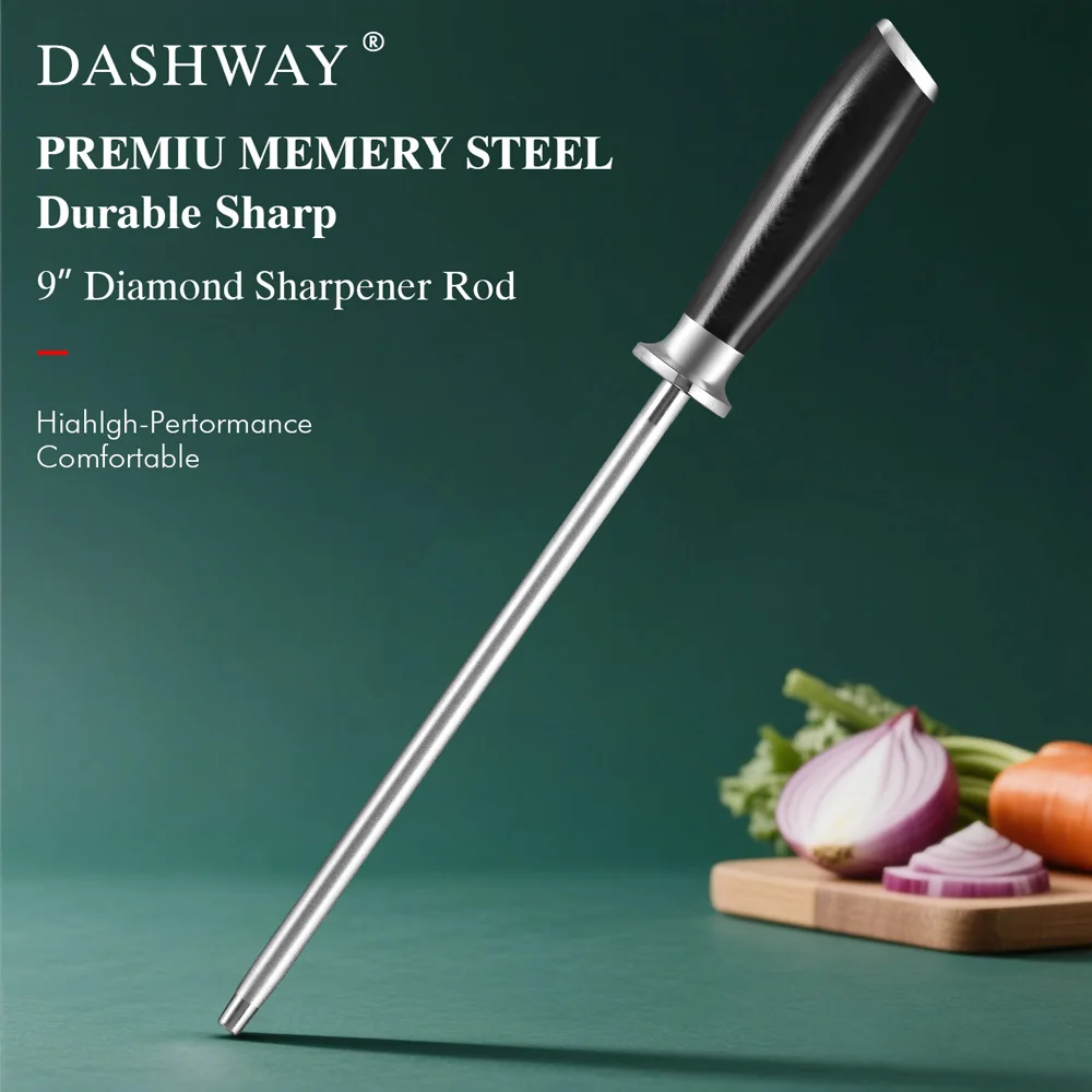 

DASHWAY Diamond Knife Sharpener Rod Grinder Durable High Carbon Stainless Steel Honing Steel Sharpener Knife Kitchen Tool 23cm