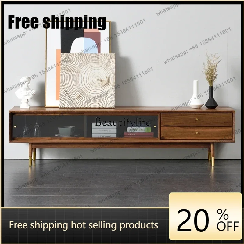 XX Black Walnut Solid Wood TV Cabinet Modern Simple And Light Luxury Living Room Coffee Table