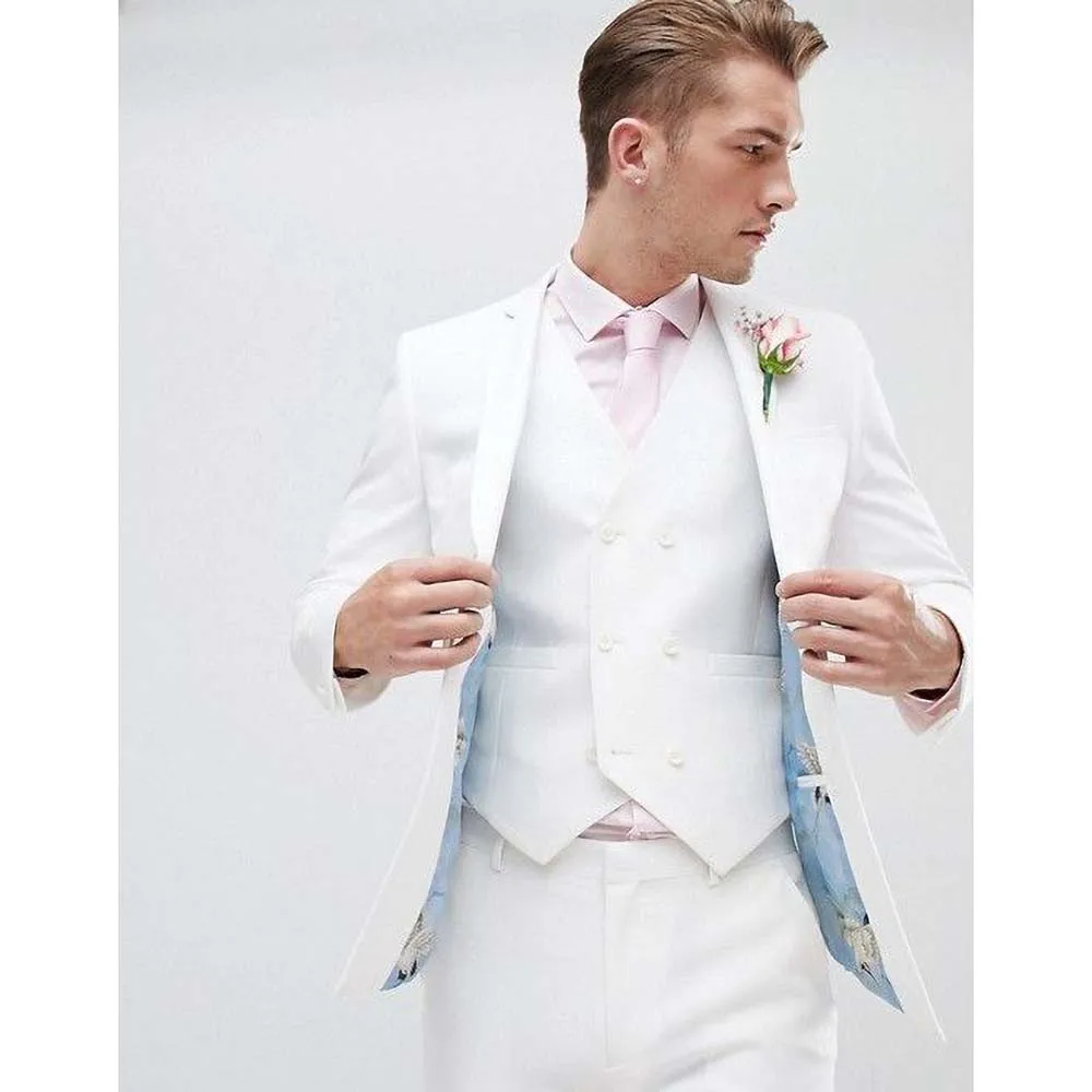 

Elegant White Wedding Suits for Men Fashion Notch Lapel Single Breasted 3 Piece Business Formal Smart Casual Tuxedo Slim Fit