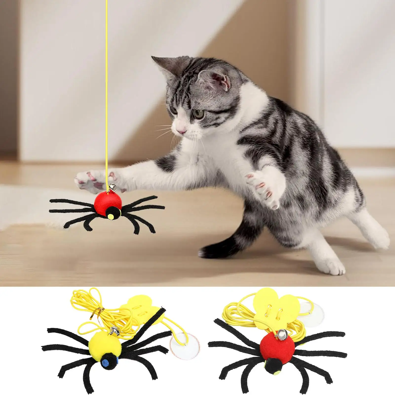 Cat Door Toy Hangable Interactive Fake Spider Elastic String Stimulating Cat Toys For Puppy Kitten Small Medium Large Breed Pet