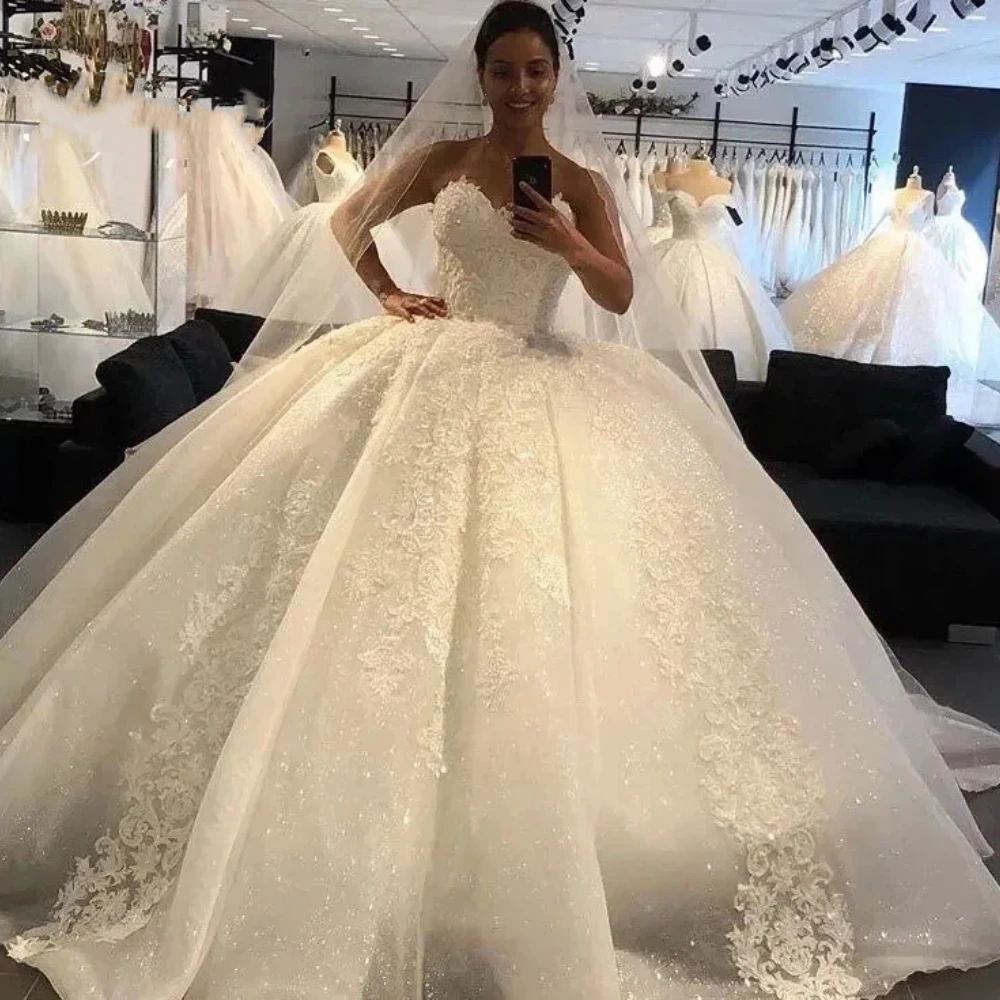 

Luxurious White A-Line Lace Decal Women's Wedding Dress 2026 Sexy Sweetheart Off Shoulder Sleeveless Ball Bridal Gown Customized