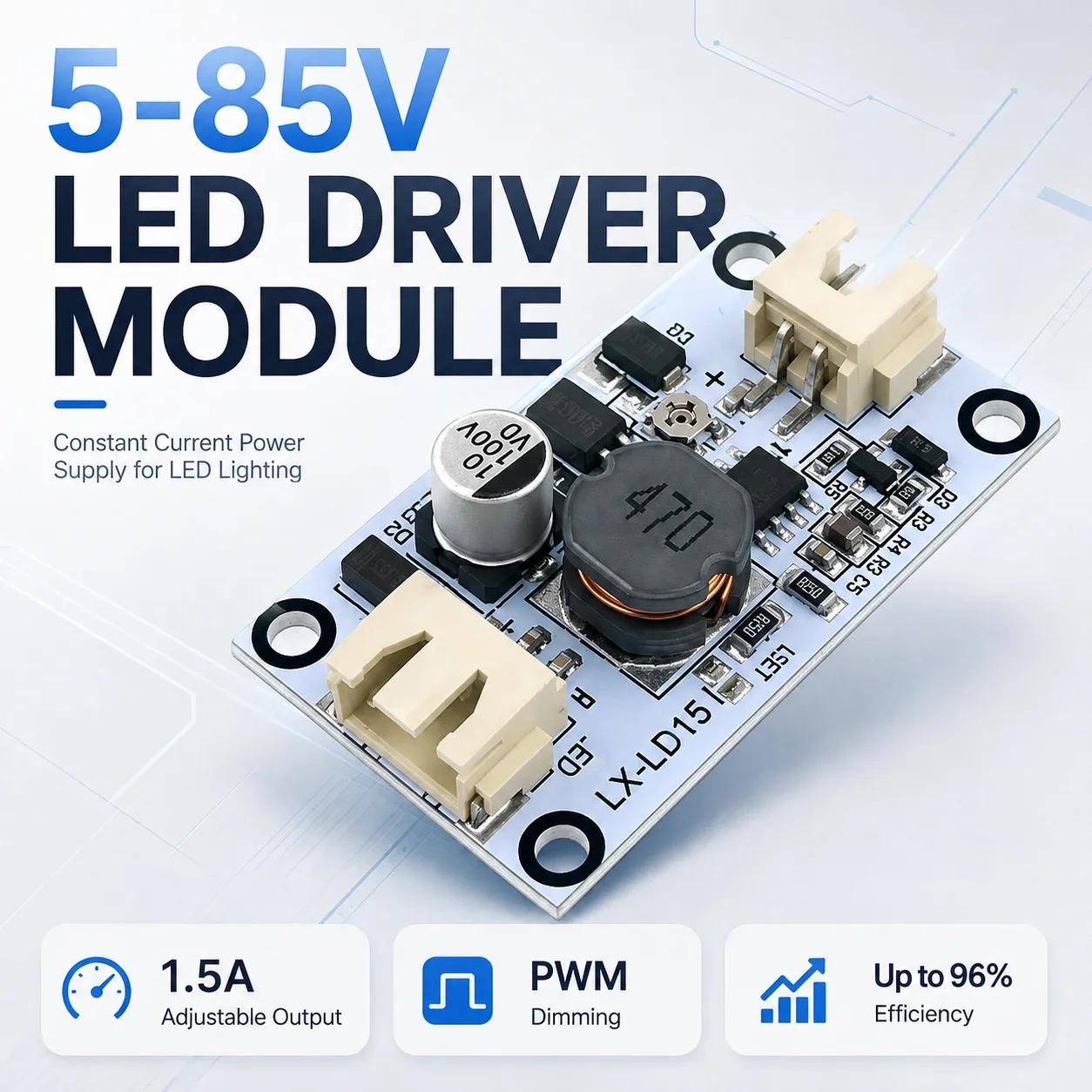 5-85V 1.5A Adjustable Constant Current LED Driver Module DC-DC Buck Converter PWM Dimming Board for E-Bike Motorcycle Headlights