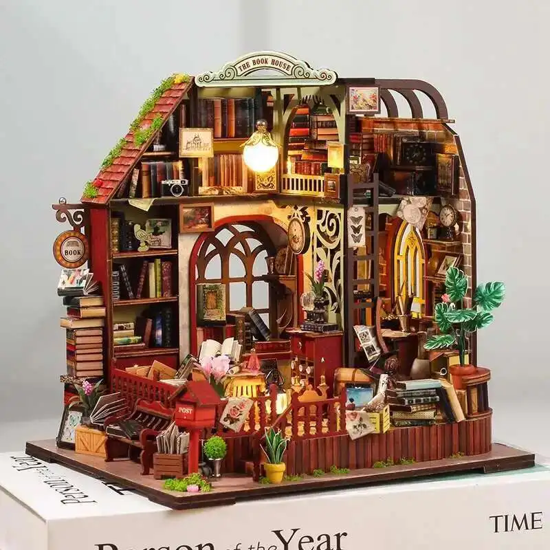 

NEW DIY Wooden The Book House Cottage Figurines Miniatures Kits Assembled Houses Casa for Friends Xams Gifts Home Decor Crafts