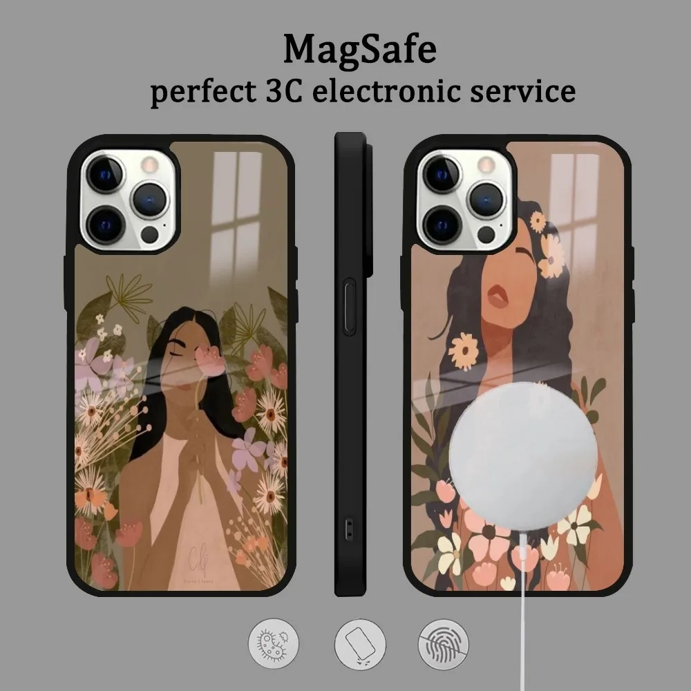 

Painting Girl Phone Case For IPhone 16 15 14 13 12 11 Pro Max Plus Mini Magsafe Mirror Wireless Magnetic Cover