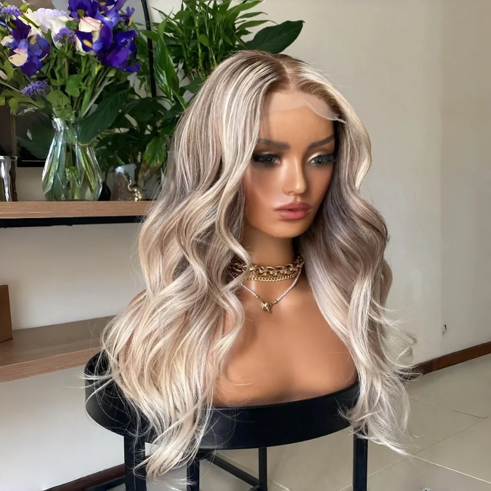 

Soft Ombre Blond Wave Hair 150 density and 13×4 100%human hair wig lace front wig, with baby hair pre plucked