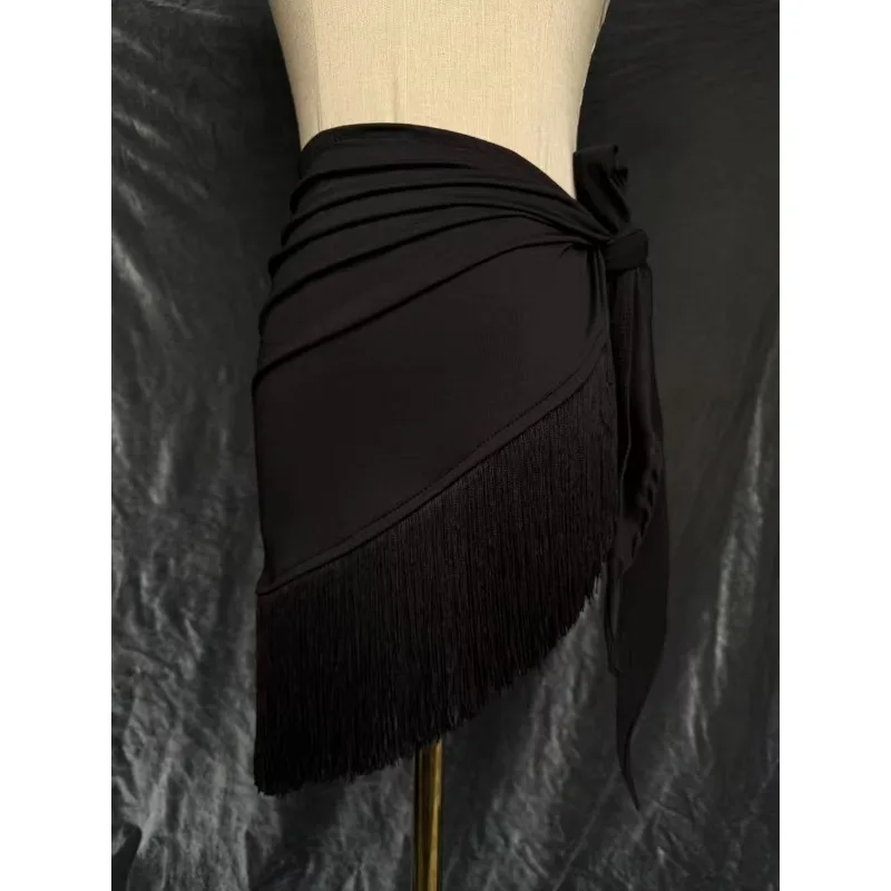 customized Latin dance skirt short hip scarf tassel dynamic leg display long female adult training outfit practice clothes wear