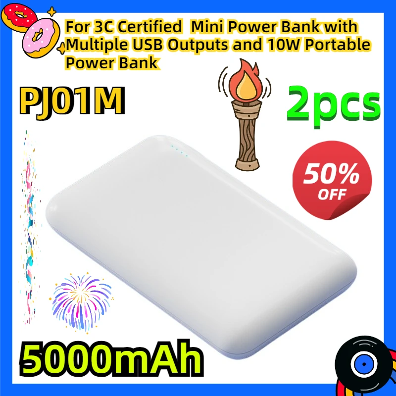 For 3C Certified 5000mAh Mini Power Bank with Multiple USB Outputs and 10W Portable Power Bank 2pcs