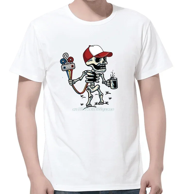 

Skeleton Electrician HVAC Technician Graphic Tee Men's Casual Cotton Short Sleeve T-Shirt