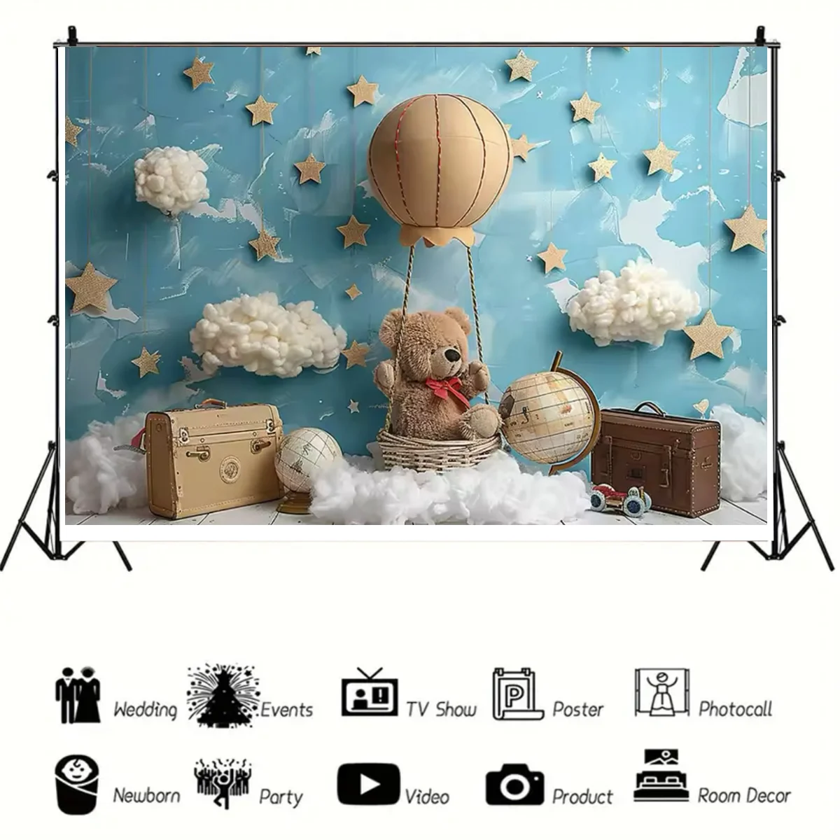 Umi Hot air balloon cloud teddy bear theme children birthday party decoration background baby shower first birthday photography