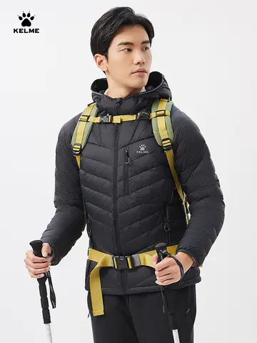 Kelme Outdoor Lightweight Down Jacket Men's Winter New Hooded Warm Pork Rib Windproof Mountaineering Jacket