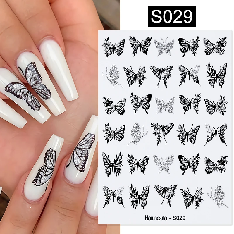 Harunouta Blooming Ink Marble 3D Nail Sticker Decals Leaves Heart Transfer Nail Sliders Abstract Geometric Line Nail Water Decal