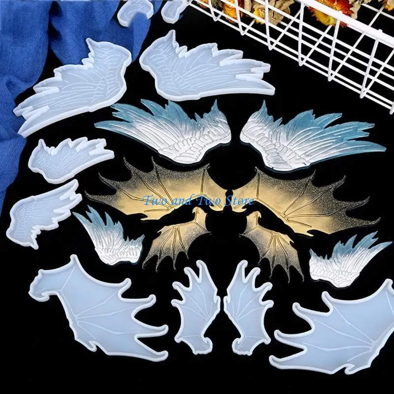 HX6F DIY Devil Angel Wing Keychain Silicone Epoxy Mirror Mold DIY Pendant Mould