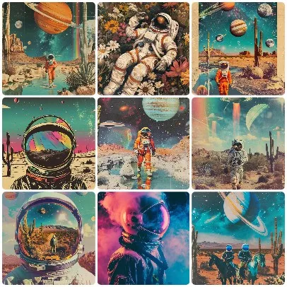 

Vintage Astronaut Desert Collage Jigsaw Puzzle, Retro Space Art Decor High Quality Jigsaw Puzzle Stress Relief Home Decoration