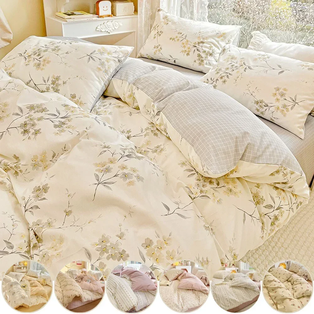 

3/4pcs/set 100% Cotton Floral Pattern Duvet Cover Set with Pillowcase Sheet Home Twin Single Queen Size Boys Girls Bedding Sets