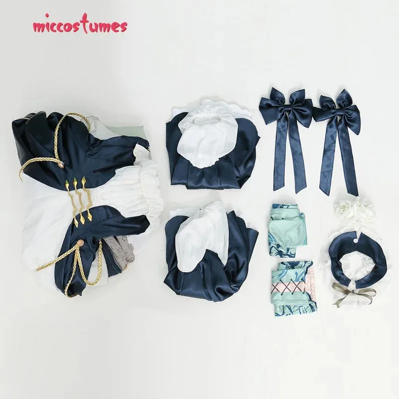 Miccostumes 女性のアニメボーカルコスチュームドレススリーブヘアピンと腿の靴下付きハロウィンコスプレ衣装