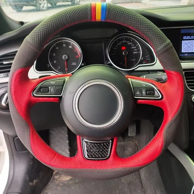 

DIY Car Steering Wheel Cover Perforated Leather Black Suede For Audi S3 8V Sportback S1 8X S4 B8 Avant S5 8T S6 C7 S7 G8 RS Q3
