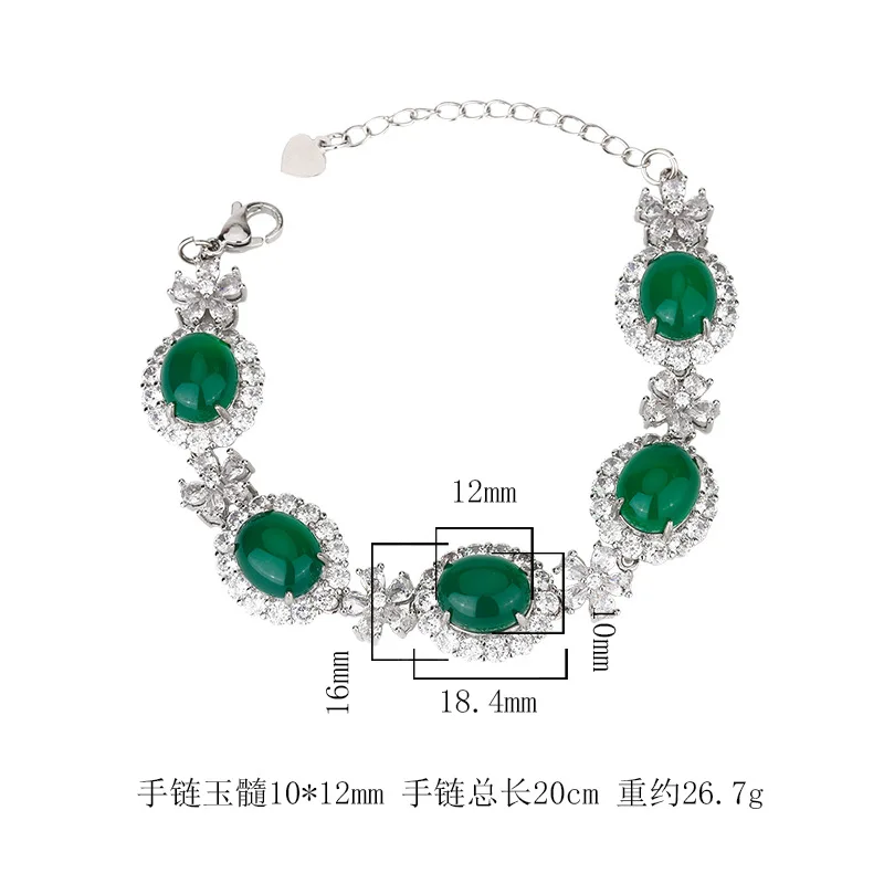 New Jewelry Green Chalcedony Fluorescent Bracelet Round Diamond Inlaid Jade Bracelet Women's Birthday Gift