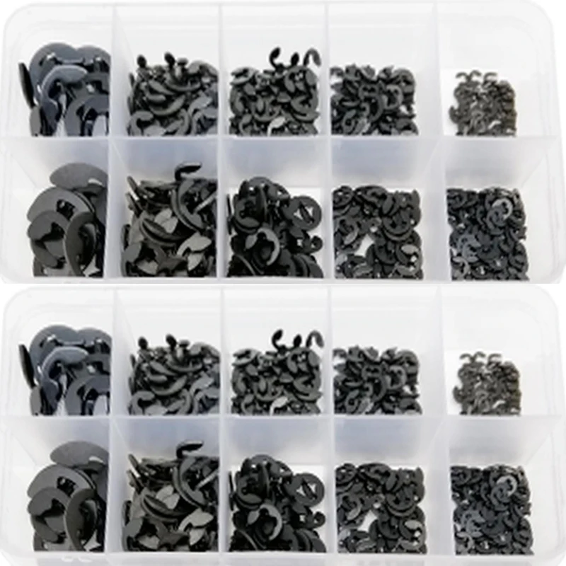 

580pcs M1.5 M2 M2.5 M3 M3.5 M4 M5 M6 M8 M10 Black Carbon Steel External Retaining Ring E Clip Snap Circlip Washer for Shaft