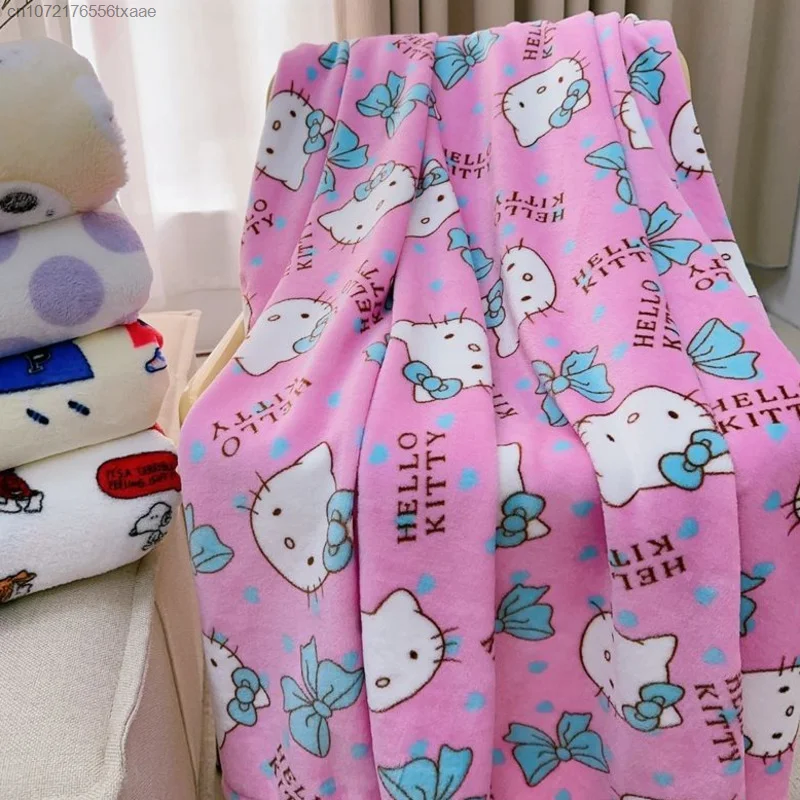 Sanrio Hello Kitty Cute Plush Four Seasons Portable Blanket Home Office Cartoon Soft Flannel Shawl Throw Y2k Warm Gifts Kawaii