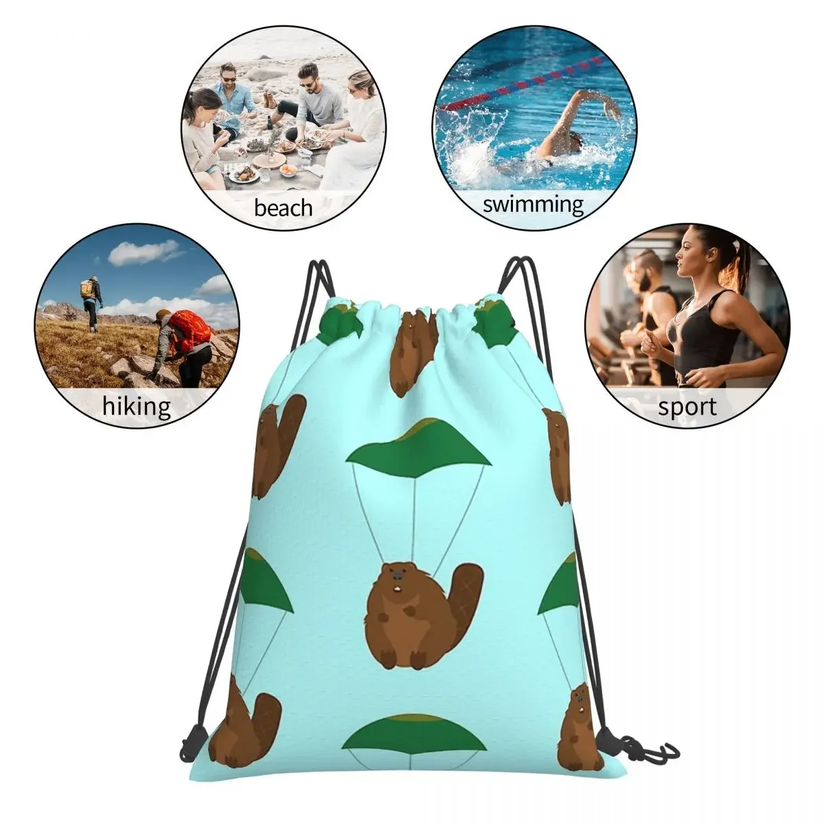 Parachuting Beaver Backpacks Multi-function Drawstring Bags Drawstring Bundle Pocket Shoes Bag Book Bags For Man Woman School