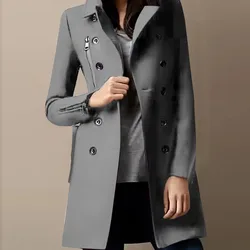 Women Autumn Winter Tweed Coat Solid Color Zippers Button Long Sleeve Turndown Collar Casual Fashion Warm Comfortable Regular