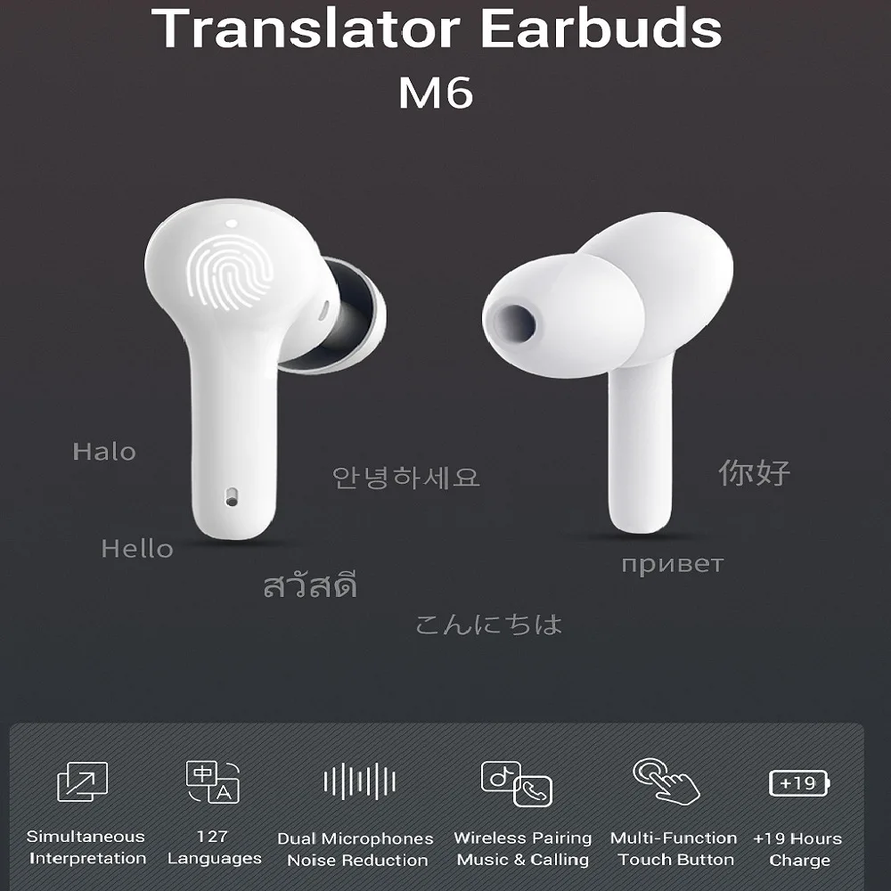 

The M6 smart Bluetooth translation headset supports the translation of Bluetooth headphones in 127 languages