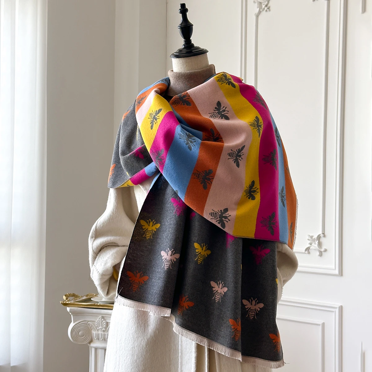 Neue Luxus Herbst und Winter Kaschmir Druck Schal Frauen Warme Pashmina Poncho Schals Mode Schal Dicken Foulard Bufanda – Detail 6
