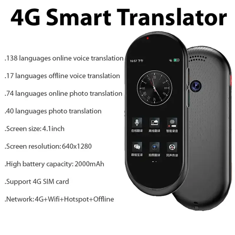 A10 Voice Translator 4.1inch Chat GPT 138 National Language Intelligent Real-time Translation Device Support 4G SIM Card