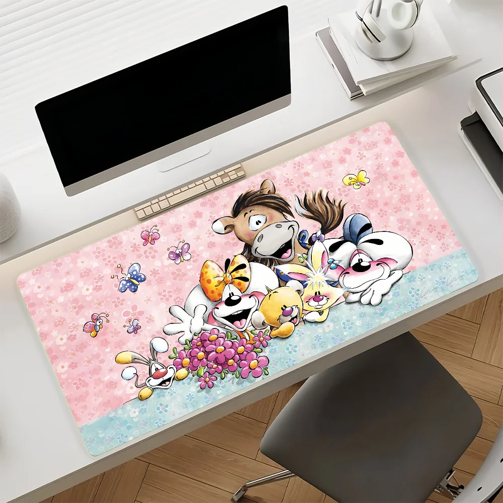 Cartoon Niedliches D-Diddl Maus-Mauspad Großes Rutschfestes Wasserdichtes Pad mit Genähtem Rand Tastaturunterlage für Gaming und Büro