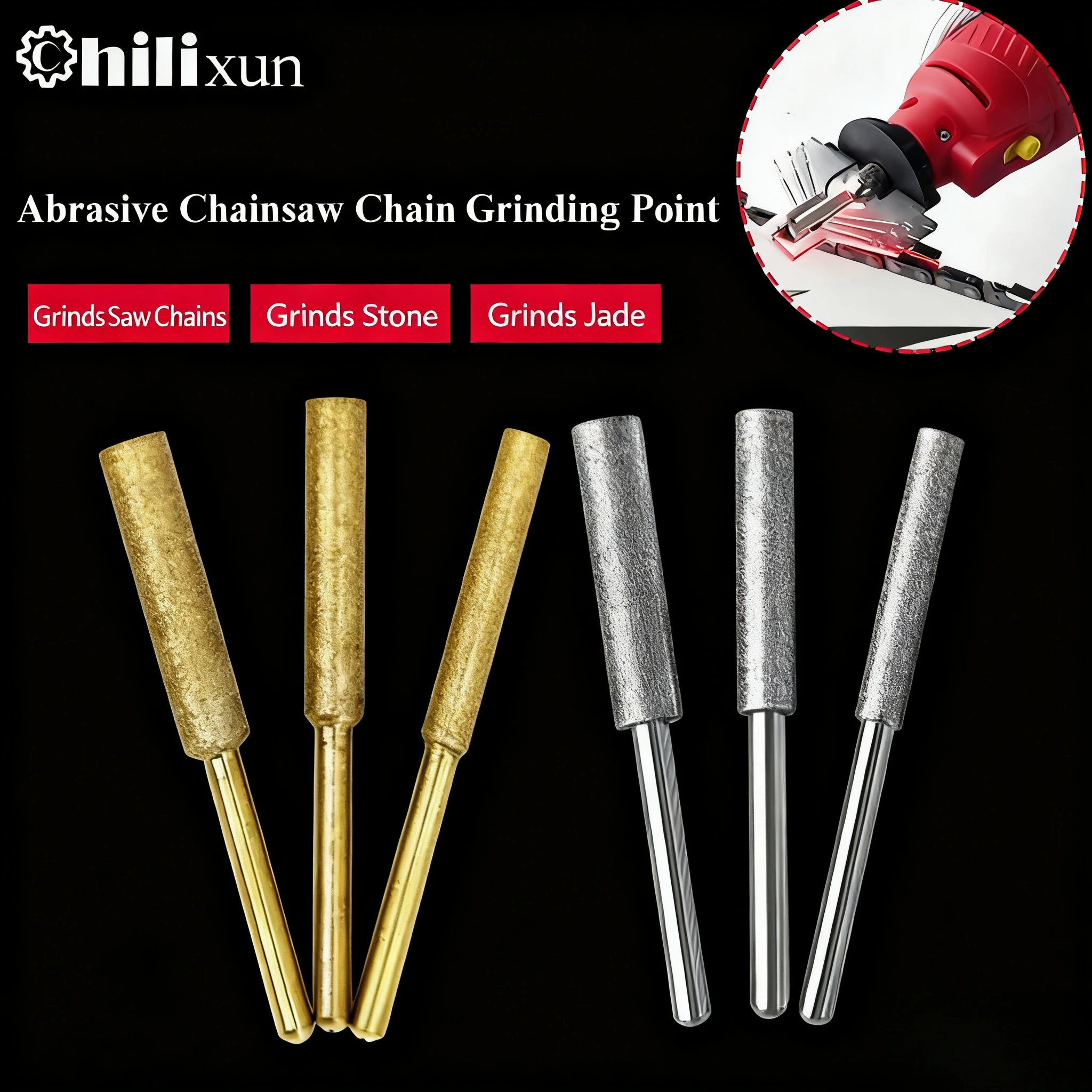 6pcs Diamond Coated Cylindrical Burr 4/4.8/5.5mm Chainsaw Sharpener Stone File Chain Sharpening Carving Grinding Tools Kits