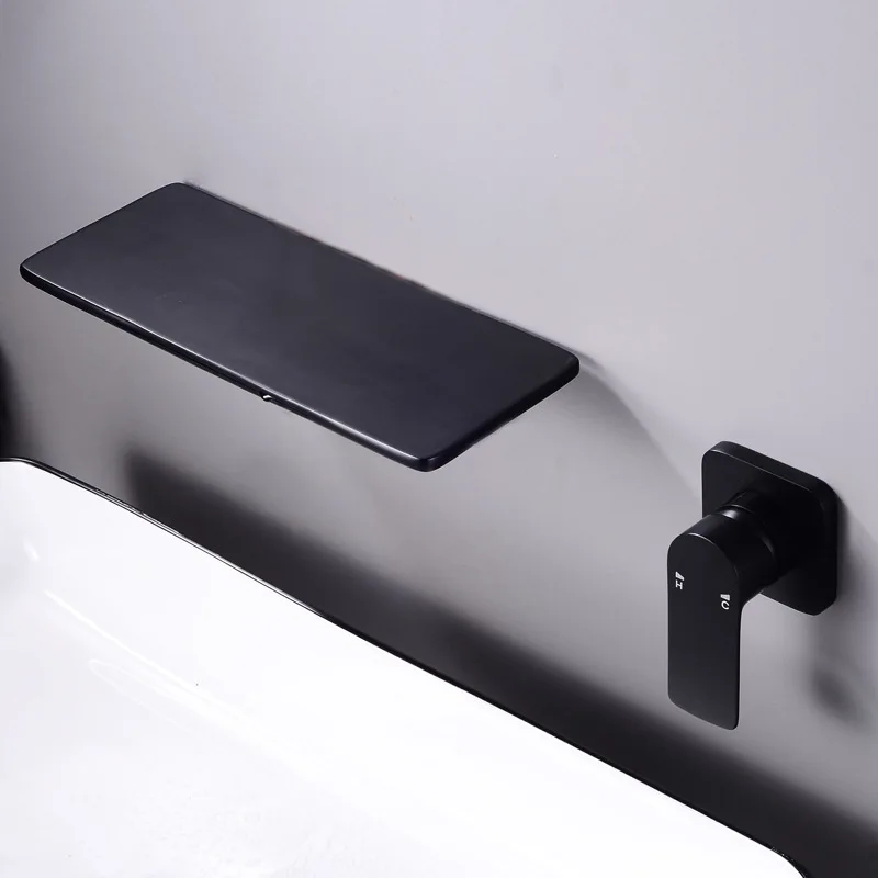 

1PC Light Luxury Style Split Concealed Bathtub Faucet Hot And Cold Water Waterfall Faucet Full Copper Black/White Wall Mount Tap