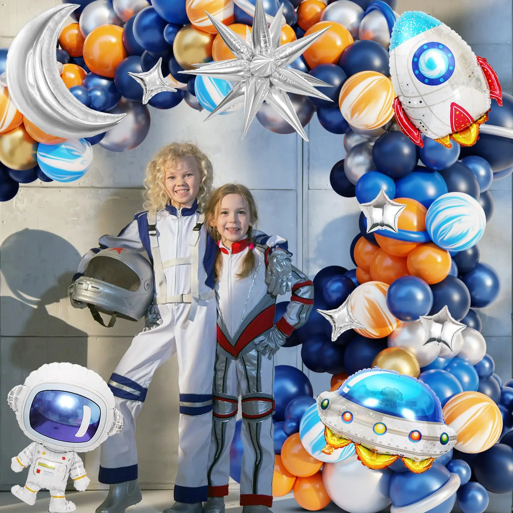 138Pcs Space Party Decorations Balloon Garland Kit  Foil Rocket Astronaut Latex Balloons for Boys Kids Birthday Party decoration