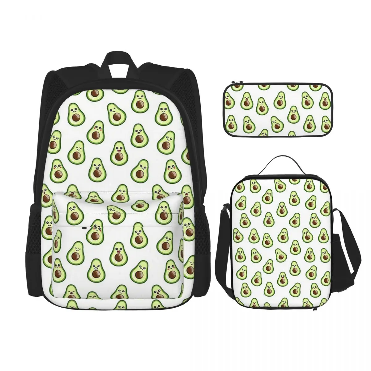 Divertenti emoticon di Avocado zaini ragazzi ragazza Bookbag studenti borse da scuola cartone animato bambini zaino pranzo borsa penna Set tre pezzi