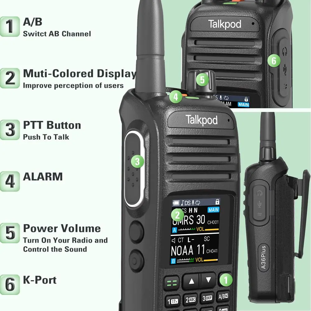 Talkpod A36Plus Walkie Talkie 8W Long Range Am Fm Two Way Radio Commutator Station Amateur Ham Wireless Set Portable Receiver