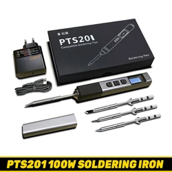 PTS201 Electric Soldering Iron 100W Mini Portable Fast Heating Soldering Station Universal TS101/TS100 Tip PTS200 New Upgrade