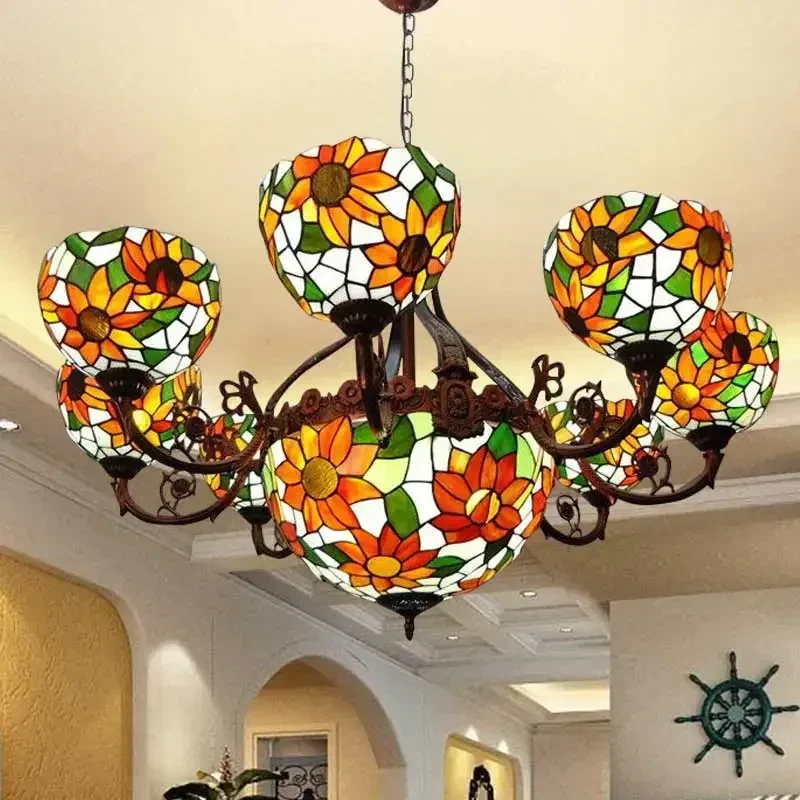 

Mediterranean American village simple atmosphere modern rustic style chandeliers Iron composite house vintage lighting