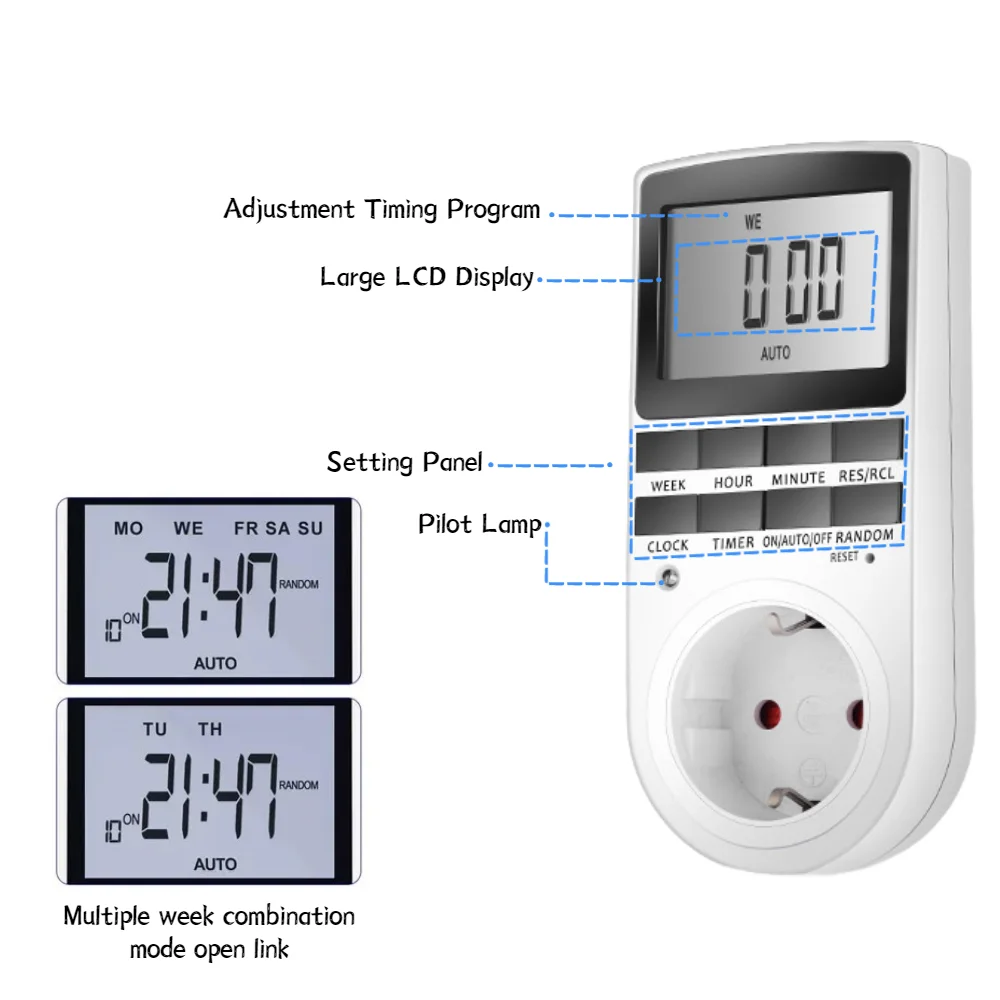 Electronic Digital Timer Switch 24 Hour Cyclic EU UK US Plug Kitchen Timer Outlet Programmable Timing Socket Large Screen Timer