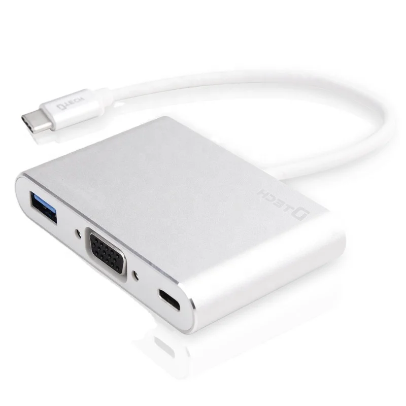 محول Dtech 1080p USB C TYPE-C إلى VGA PD USB3.0 لعرض الفيديو عالي الدقة