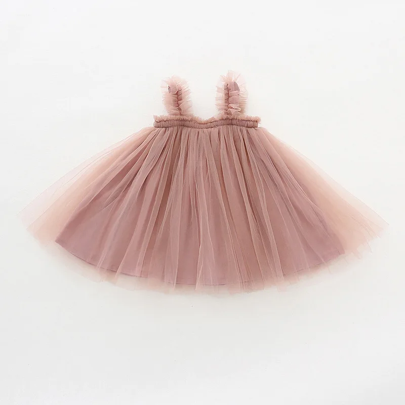 Little Girl Beach Tutu Solid Color Sling Tulle Sling Frocks 1-6 Yrs Kids Cute Sundress Child Girl Ceremony Costume