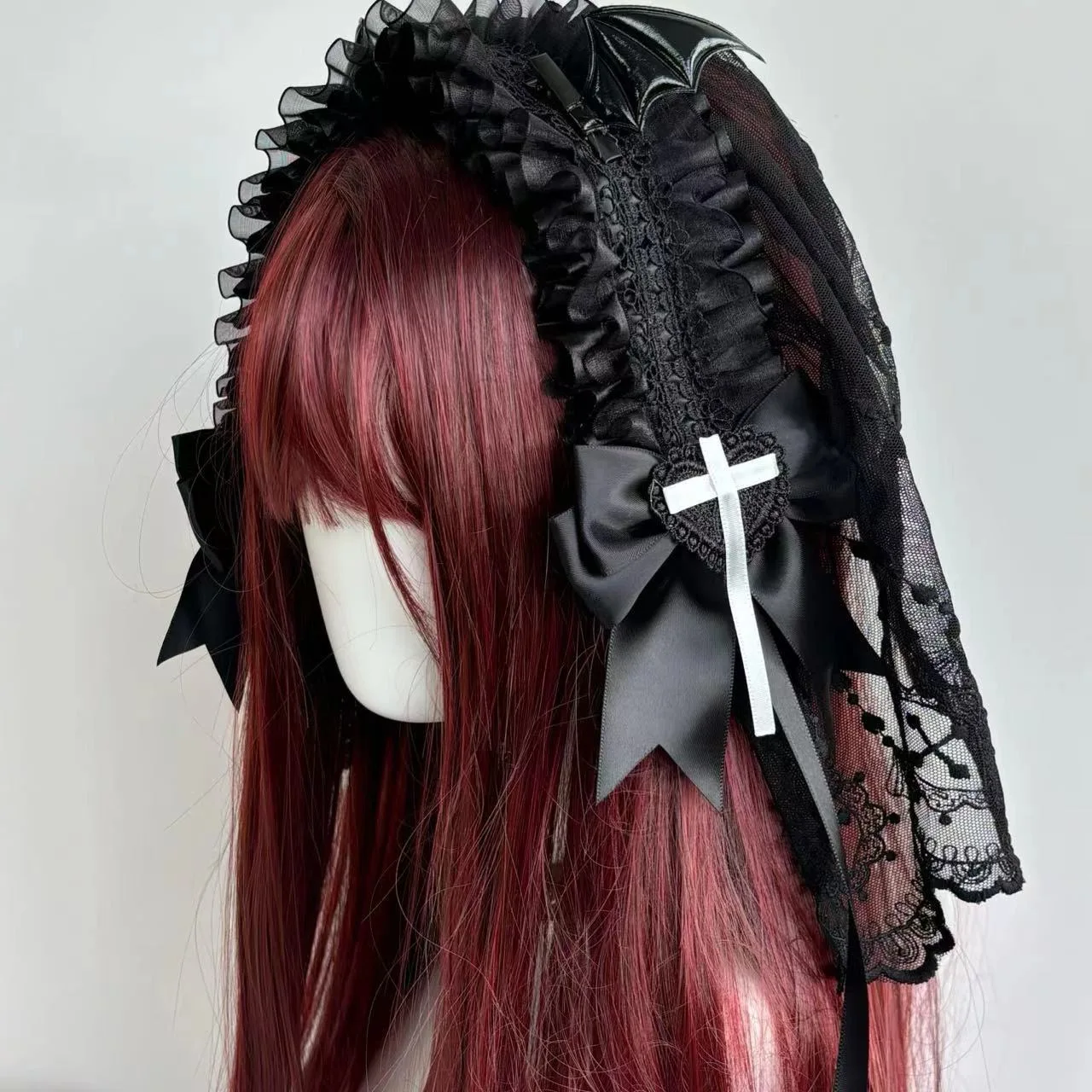 

Women's Harajuku Steampunk Y2K Lolita Japanese Girl Gothic Hair Accessories Nun Lace Bow Decoration Headband Maid Subculture