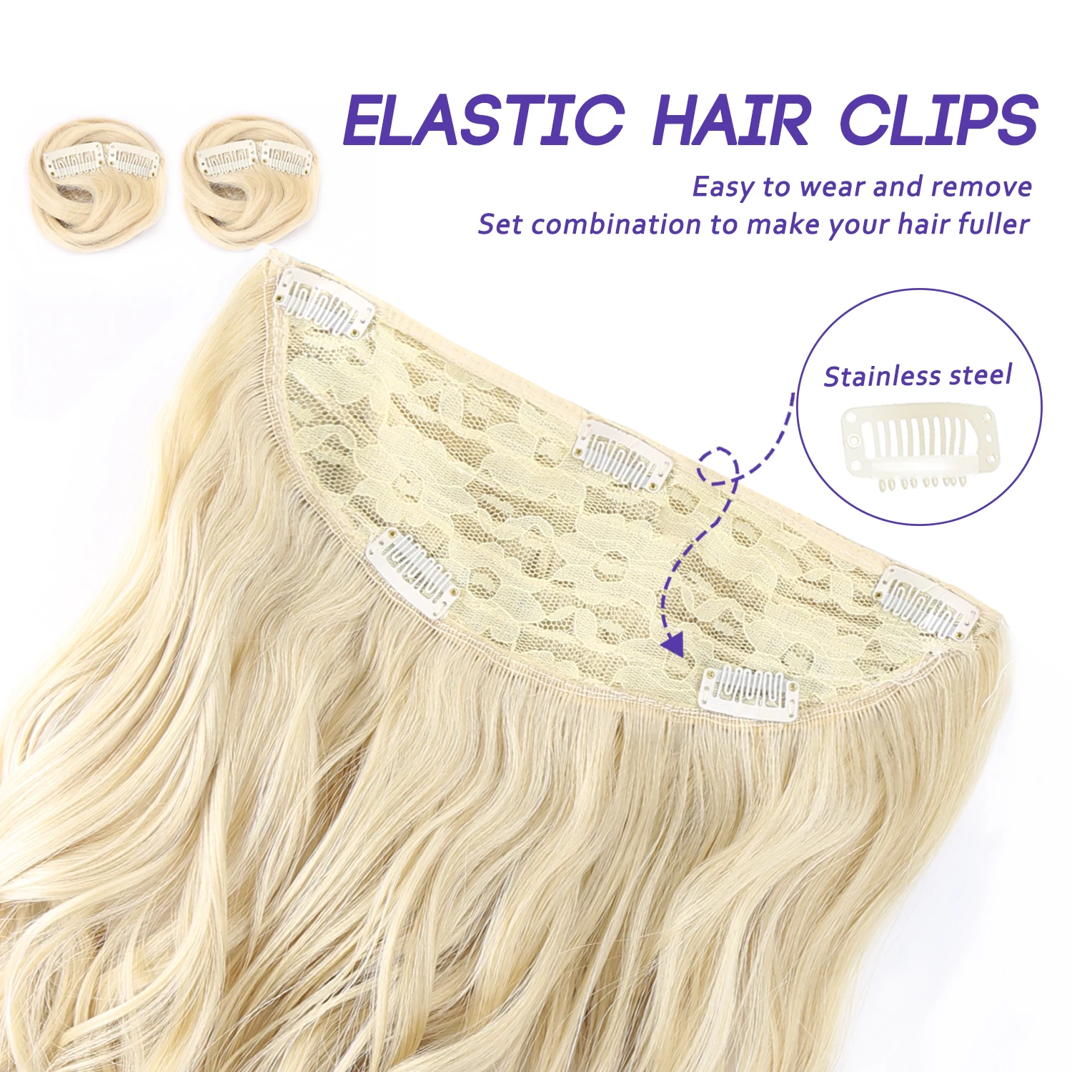 Extensión de cabello con 5 clips, postizos falsos resistentes al calor, peinados largos ondulados, extensiones de cabello sintético con Clip, 18 pulgadas