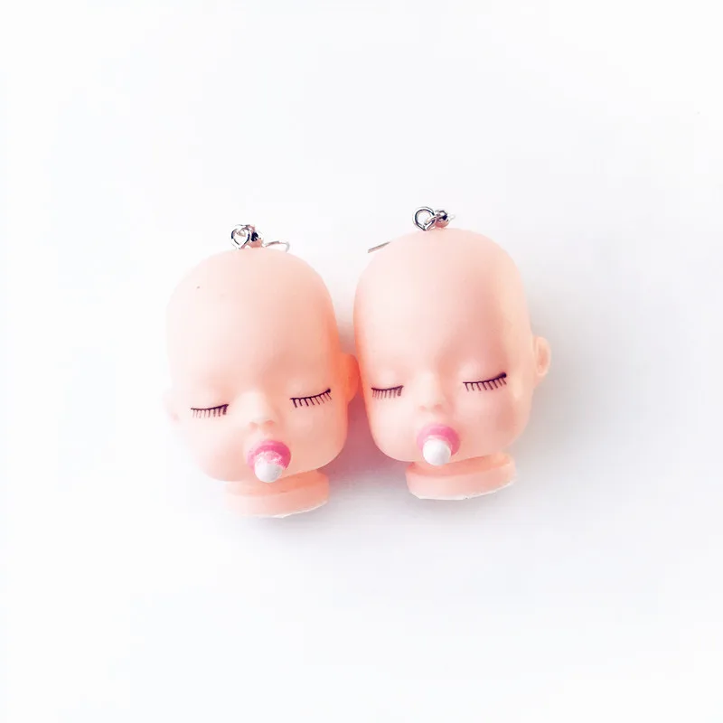 Funny Pacifier Doll Head Drop Earrings for Women Cute Eyes Closed Nipple Baby Earring Hooks Girl Fashion Dangle Jewelry Kid Gift