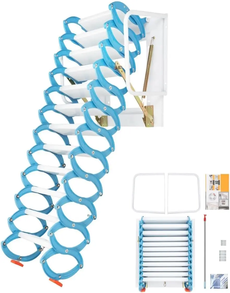 

Wall-Mounted Attic Ladder,Folding Attic Ladder Pull Down System, 12 Steps Attic Stairs,Loft Ladder, Retractable Stai