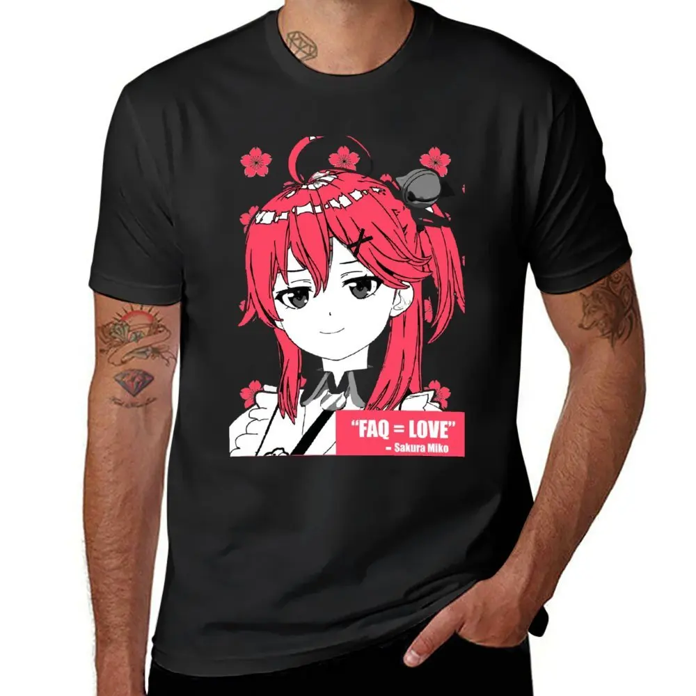 Hololive SAKURA Miko FAQ Love for G เสื้อยืดคุณภาพสูงเสื้อยืดคอกลมแคมเปญ geeky Home EUR ขนาด