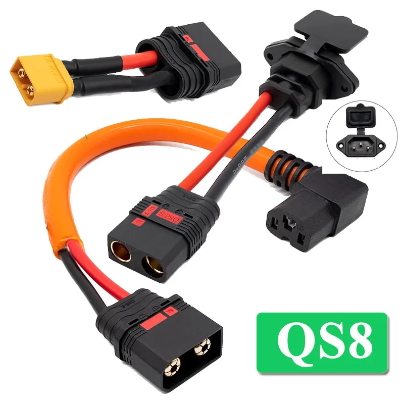 Anti Sparking QS8 to 3 Pin Lithium Battery Charging Coversion Wire for Model Aircraft 10CM 10AWG Male Female Connector Cable