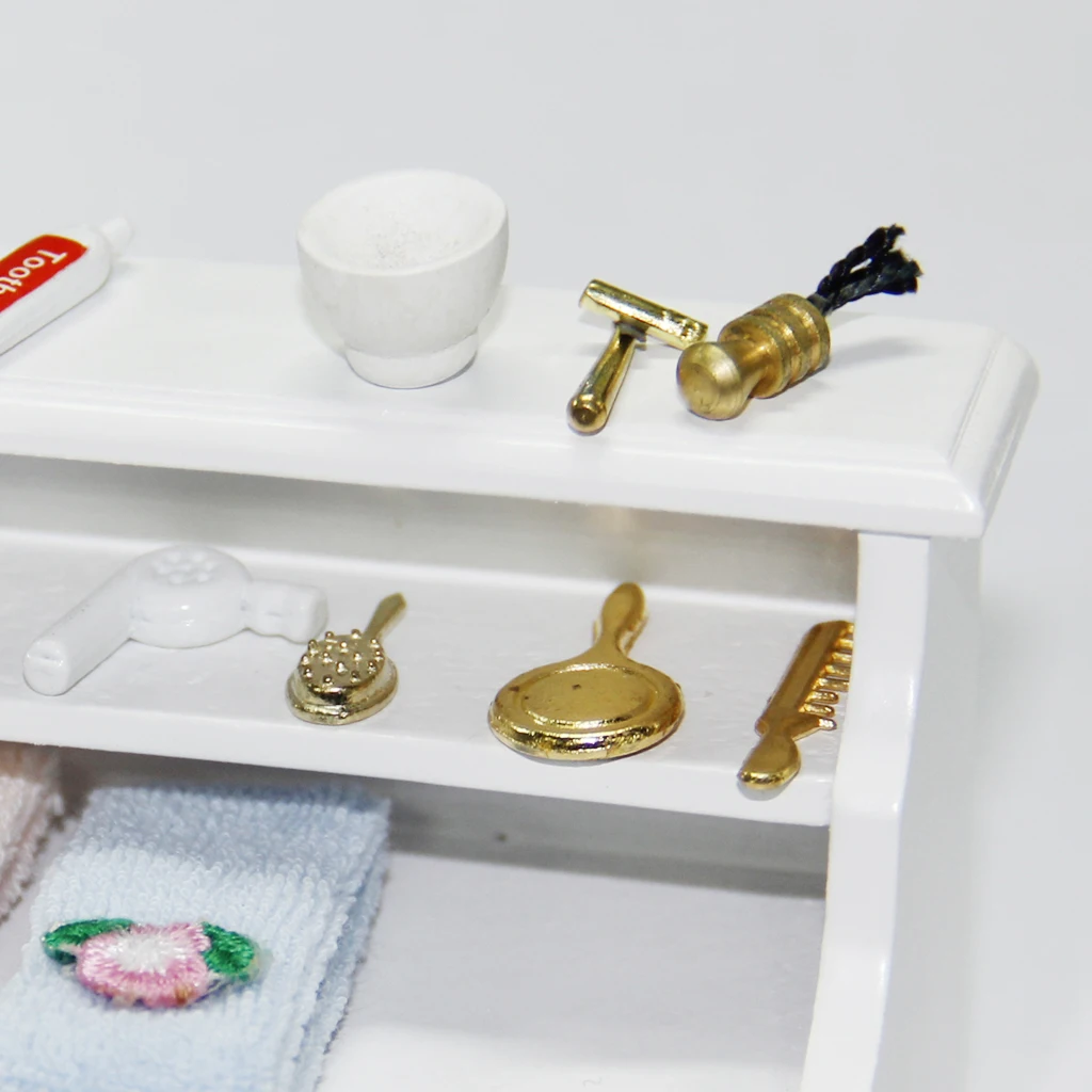 Meubles miniatures pour maison de poupée, armoire de salle de bain, échelle 1 12, rangement de toilettes en bois pour enfants, maison de poupées miniatures